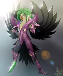 Size: 3115x3764 | Tagged: alternate hairstyle, amputee, anthro, armor, artist:zidanemina, captain celaeno, crossover, derpibooru import, high res, my little pony: the movie, prosthetic limb, prosthetics, safe, saint seiya, solo, wings