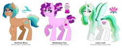 Size: 3887x1542 | Tagged: safe, artist:cascayd, derpibooru import, oc, changedling, changeling, changepony, earth pony, hybrid, pony, unicorn, adoptable, magical lesbian spawn, next generation, nextgen oc, offspring, parent:pinkie pie, parent:princess celestia, parent:quibble pants, parent:rainbow dash, parent:thorax, parent:twilight sparkle, parents:quibbledash, parents:thoralestia, parents:twinkie