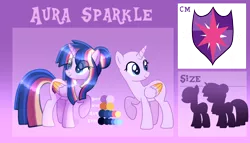 Size: 2960x1688 | Tagged: safe, artist:sugaryicecreammlp, derpibooru import, oc, oc:aura sparkle, alicorn, pony, female, mare, offspring, parent:flash sentry, parent:twilight sparkle, parents:flashlight, reference sheet, solo, two toned wings, wings