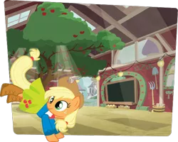 Size: 583x466 | Tagged: safe, derpibooru import, official, applejack, pony, apple, bucking, clothes, food, official art, pony history, school of friendship, school uniform, stock vector