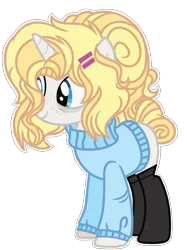 Size: 1252x1672 | Tagged: safe, artist:bezziie, derpibooru import, oc, unofficial characters only, pony, unicorn, clothes, female, mare, simple background, socks, solo, sweater, transparent background