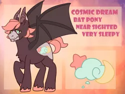 Size: 3600x2700 | Tagged: safe, artist:cosmichorse, derpibooru import, oc, oc:cosmic dream, unofficial characters only, bat pony, pony, male, pastel, reference, reference sheet, simple background, solo, stallion