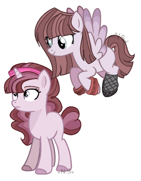 Size: 668x854 | Tagged: safe, artist:at--ease, derpibooru import, oc, unofficial characters only, pegasus, pony, unicorn, female, magical lesbian spawn, mare, offspring, parent:bulk biceps, parent:maud pie, parent:pinkie pie, parent:sugar belle, parents:sugarpie, simple background, transparent background