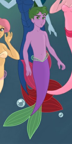 Size: 239x473 | Tagged: artist:azaleasdolls, cropped, derpibooru import, fins, fluttershy, male, merboy, mermaid, mermaid maker, merman, mermanized, offscreen character, pinkie pie, rainbow dash, safe, spike, tail, the little mermaid