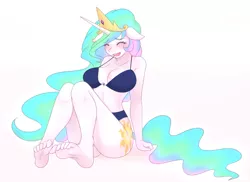 Size: 2171x1584 | Tagged: adorasexy, anthro, artist:jonfawkes, barefoot, big breasts, bikini, blushing, breasts, busty princess celestia, clothes, clothes edit, cute, derpibooru import, edit, edited edit, eyes closed, feet, female, implied tickling, jewelry, open mouth, plantigrade anthro, princess celestia, sexy, simple background, sitting, smiling, solo, solo female, suggestive, swimsuit, tiara, white background