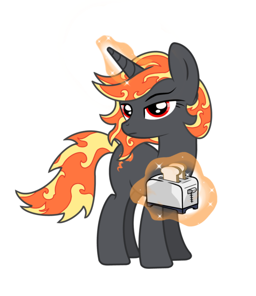 Size: 1900x2200 | Tagged: safe, artist:pizzamovies, derpibooru import, oc, oc:incendia, unofficial characters only, pony, unicorn, 2019 community collab, derpibooru community collaboration, fanfic:antipodes, bread, cutie mark, female, food, horn, magic, mare, simple background, solo, telekinesis, toast, toaster, transparent background