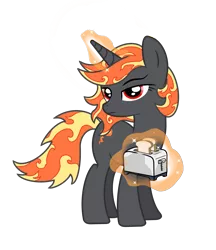 Size: 1900x2200 | Tagged: safe, artist:pizzamovies, derpibooru import, oc, oc:incendia, unofficial characters only, pony, unicorn, 2019 community collab, derpibooru community collaboration, fanfic:antipodes, bread, cutie mark, female, food, horn, magic, mare, simple background, solo, telekinesis, toast, toaster, transparent background
