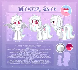 Size: 4114x3693 | Tagged: safe, artist:sonnatora, derpibooru import, oc, oc:wynter skye, unofficial characters only, bat pony, pony, bat pony oc, bat wings, reference sheet, show accurate, wings