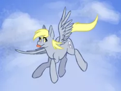 Size: 3600x2700 | Tagged: safe, artist:cosmichorse, derpibooru import, derpy hooves, pegasus, pony, colored sketch, female, flying, mare, simple background, solo