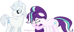 Size: 1024x448 | Tagged: safe, artist:doroshll, derpibooru import, double diamond, oc, oc:snow twinkle, earth pony, pony, father and child, father and daughter, female, male, mare, offspring, parent:double diamond, parent:starlight glimmer, parents:glimmerdiamond, simple background, transparent background