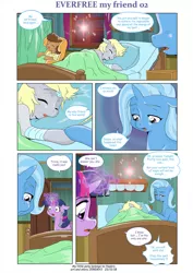 Size: 752x1063 | Tagged: safe, artist:jeremy3, derpibooru import, derpy hooves, trixie, twilight sparkle, twilight sparkle (alicorn), oc, oc:trissie, alicorn, earth pony, pegasus, pony, unicorn, comic:everfree, comic:everfree my friend, bandage, bed, chair, comic, female, filly, glowing horn, horn, magic, ponyville hospital, this will end in death, this will end in tears, this will end in tears and/or death