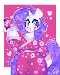 Size: 4000x5000 | Tagged: safe, artist:bunxl, derpibooru import, rarity, anthro, unicorn, breasts, busty rarity, cleavage, clothes, female, lipstick, mare, solo, vaguely asian robe, wingding eyes