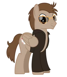 Size: 1900x2200 | Tagged: safe, artist:pizzamovies, derpibooru import, oc, oc:toffee scotch, unofficial characters only, pegasus, pony, 2019 community collab, derpibooru community collaboration, clothes, cutie mark, glasses, jacket, male, playing card, simple background, smiling, solo, stallion, transparent background