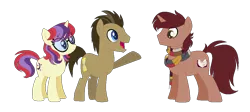 Size: 1142x511 | Tagged: safe, artist:thepegasisterpony, derpibooru import, doctor whooves, moondancer, time turner, oc, oc:diphthong whooves, pony, alternate hairstyle, base used, clothes, crack ship offspring, crack shipping, doctor whooves gets all the assistants, family, female, male, missing accessory, moondoctor, offspring, parent:doctor whooves, parent:moondancer, scarf, shipping, simple background, straight, transparent background