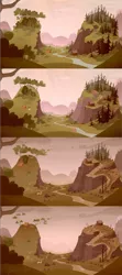 Size: 1440x3237 | Tagged: cabin, collage, deforestation, derpibooru import, edit, edited screencap, environmental damage, no pony, pine tree, pumpkin, river, safe, scenery, screencap, sepia, sequence, smokey mountains, stream, tent, the hooffields and mccolts, tree, valley