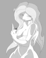 Size: 1800x2300 | Tagged: anthro, anthro oc, artist:alesarox, breasts, derpibooru import, female, fuck you, middle finger, oc, signature, simple background, solo, suggestive, vulgar