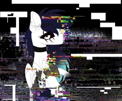 Size: 2538x2097 | Tagged: safe, artist:space--paws0w0, derpibooru import, oc, oc:glitchy, unofficial characters only, pegasus, pony, choker, colored sclera, error, eye scar, female, glitch, glitch art, heterochromia, mare, scar, solo, static