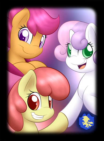 Size: 840x1140 | Tagged: safe, artist:lamia, derpibooru import, apple bloom, scootaloo, sweetie belle, earth pony, pegasus, pony, unicorn, adorabloom, bow, cute, cutealoo, cutie mark crusaders, diasweetes, female, filly, hair bow, looking at you, misleading thumbnail, open mouth, smiling