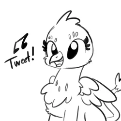 Size: 1280x1280 | Tagged: safe, artist:tjpones, derpibooru import, gabby, gryphon, birb, birds doing bird things, black and white, chest fluff, chirping, cute, female, gabbybetes, grayscale, griffons doing bird things, lineart, monochrome, open mouth, singing, solo