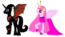 Size: 4600x2640 | Tagged: safe, artist:meganlovesangrybirds, derpibooru import, ponified, alicorn, original species, pony, adventure time, business suit, cartoon network, clothes, dress, duo, female, hynden walch, jewelry, male, mare, my little pony, nergal, nergal and princess bubblegum, princess bubblegum, stallion, steve burns, the grim adventures of billy and mandy, voice actor