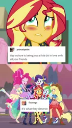 Size: 1106x1967 | Tagged: safe, derpibooru import, edit, screencap, applejack, fluttershy, pinkie pie, rainbow dash, rarity, sci-twi, sunset shimmer, twilight sparkle, alicorn, equestria girls, equestria girls series, forgotten friendship, appleshimmer, cropped, female, group hug, hug, humane five, humane seven, humane six, lesbian, lgbt, mane six, omniship, polyamory, ponied up, scitwilicorn, scitwishimmer, septet, shipping, sunsarity, sunset shimmer gets all the mares, sunsetdash, sunsetpie, sunsetsparkle, sunshyne, super ponied up, textpost, tumblr