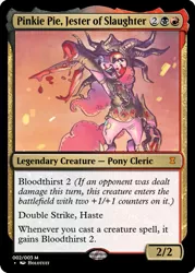 Size: 375x523 | Tagged: semi-grimdark, artist:holotuff, derpibooru import, edit, pinkie pie, pony, armor, blood, bone, ccg, cutie mark, female, magic the gathering, mare, rakdos, ravnica, skull, solo, standing up, trading card, trading card edit