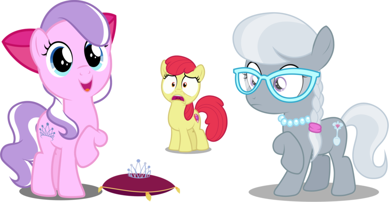 Size: 4285x2233 | Tagged: safe, artist:brony-works, artist:dashiesparkle, artist:magerblutooth, artist:misteraibo, artist:sollace, derpibooru import, edit, editor:slayerbvc, vector edit, apple bloom, diamond tiara, silver spoon, earth pony, pony, accessory swap, accessory-less edit, apple bloom's bow, bow, cushion, cute, cutie mark, diamondbetes, female, filly, glasses, hair bow, jewelry, missing accessory, necklace, pillow, simple background, smiling, the cmc's cutie marks, tiara, transparent background, vector, wide eyes