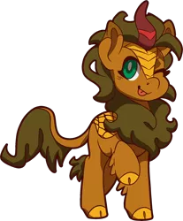Size: 1618x1953 | Tagged: safe, artist:jennithedragon, derpibooru import, kirin oc, oc, oc:earthen spark, unofficial characters only, kirin, 2019 community collab, derpibooru community collaboration, cloven hooves, female, looking at you, one eye closed, simple background, solo, tongue out, transparent background, wink