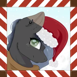 Size: 2400x2400 | Tagged: safe, artist:lilrandum, derpibooru import, oc, oc:lilrandum, unofficial characters only, pony, commission, female, grin, hat, mare, smiling, snow, ych example, your character here