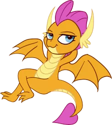 Size: 5005x5576 | Tagged: absurd resolution, artist:kovoranu, crossed legs, derpibooru import, dragon, dragoness, female, leaning, safe, simple background, smiling, smolder, smug, solo, spread wings, transparent background, vector, wings