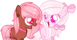 Size: 1024x529 | Tagged: safe, artist:xylenneisnotamazing, derpibooru import, oc, oc:chocolate frosting, oc:lolita, unofficial characters only, earth pony, pony, bow, female, filly, hair bow, simple background, tail bow, transparent background