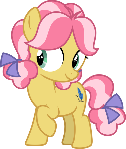 Size: 3000x3552 | Tagged: safe, artist:cloudyglow, derpibooru import, kettle corn, earth pony, pony, marks and recreation, .ai available, bow, cute, female, filly, foal, hair bow, high res, kettlebetes, one hoof raised, simple background, smiling, solo, standing, tail bow, transparent background, vector