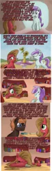 Size: 1212x4004 | Tagged: safe, artist:hewison, derpibooru import, oc, oc:pun, oc:sunshine morning, earth pony, pony, ask pun, ask, female, golden oaks library, mare, mouth hold, pun, tray, tumblr