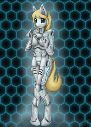 Size: 1080x1510 | Tagged: safe, artist:shamziwhite, derpibooru import, oc, oc:rafale, unofficial characters only, anthro, pony, robot, robot pony, circuit, commission, female, looking at you, solo, standing