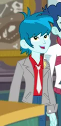 Size: 305x623 | Tagged: safe, derpibooru import, screencap, curly winds, some blue guy, thunderbass, equestria girls, equestria girls series, school of rock, background human, clothes, offscreen character, smiling