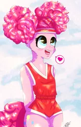 Size: 1600x2500 | Tagged: anthro, artist:lucaaegus, cute, derpibooru import, heart, pinkie pie, pinktails pie, red, safe, speech bubble, sports outfit