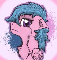 Size: 660x695 | Tagged: safe, artist:shinycyan, derpibooru import, firefly, pegasus, pony, abstract background, bust, chest fluff, female, floppy ears, g1, g1 to g4, generation leap, looking at you, mare, solo, unamused