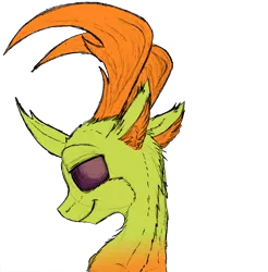 Size: 1182x1200 | Tagged: artist:flynnmlp, artist:shinycyan, bust, changedling, changeling, collaboration, derpibooru import, king thorax, lidded eyes, looking at you, looking back, male, safe, simple background, smiling, solo, thorax, transparent background