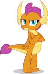 Size: 2408x3731 | Tagged: artist:tomfraggle, crossed arms, derpibooru import, dragon, dragoness, female, looking at you, safe, school daze, season 8, simple background, smolder, smolder is not amused, solo, spoiler:s08, tail, transparent background, unamused, vector