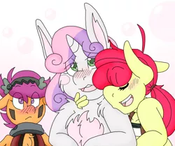 Size: 1580x1321 | Tagged: anime, anthro, apple bloom, artist:blackbewhite2k7, blushing, commission, crossover, cutie mark crusaders, derpibooru import, different species, made in abyss, scootaloo, suggestive, sweetie belle