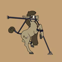 Size: 500x500 | Tagged: suggestive, artist:autumnbramble, derpibooru import, oc, oc:autumn bramble, unofficial characters only, earth pony, pony, bit, bondage, bridle, cuffs, hobbled, solo, tack, tail holder, tail wrap, tether