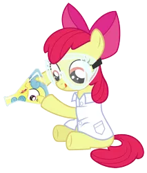 Size: 1666x1956 | Tagged: artist needed, source needed, safe, derpibooru import, edit, apple bloom, lemon hearts, pony, erlenmeyer flask, flaskhead hearts, funny, mad science, not salmon, safety goggles, science, vector, wat