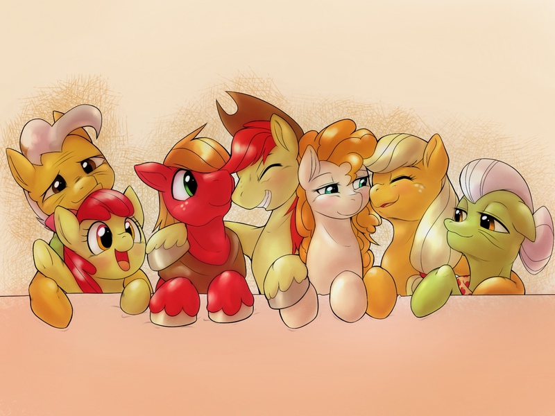 Size: 2048x1536 | Tagged: safe, artist:kurogewapony, derpibooru import, apple bloom, applejack, big macintosh, bright mac, grand pear, granny smith, pear butter, earth pony, pony, the perfect pear, alternate scenario, apple family, apple siblings, apple sisters, bittersweet, bow, brother and sister, father and child, father and daughter, father and son, father and son-in-law, female, filly, grandfather and grandchild, grandfather and granddaughter, grandfather and grandson, grandmother and grandchild, grandmother and granddaughter, grandmother and grandson, hug, husband and wife, if only, male, mare, mother and child, mother and daughter, mother and daughter-in-law, mother and son, one eye closed, siblings, sisters, stallion, the whole apple family, wall of tags, wink