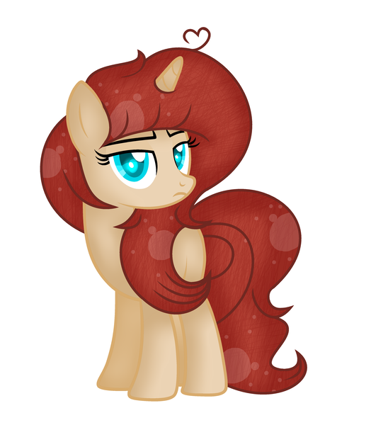 Size: 3361x3849 | Tagged: safe, artist:rachelclaraart, derpibooru import, oc, oc:sabrina, pony, unicorn, ahoge, blank flank, blue eyes, female, horn, mare, red hair, simple background, solo, standing, unamused, white background