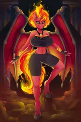 Size: 1000x1500 | Tagged: anthro, artist:igazella, big breasts, breasts, busty sunset shimmer, clothes, cloven hooves, derpibooru import, female, panties, solo, solo female, suggestive, sunset satan, sunset shimmer, thong, underwear, unguligrade anthro