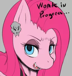 Size: 452x476 | Tagged: safe, artist:dryadex, derpibooru import, pinkie pie, earth pony, pony, bust, ear piercing, earring, explicit description, explicit source, female, jewelry, lidded eyes, mare, open mouth, piercing, pinkamena diane pie, solo, tumblr 2018 nsfw purge, wip