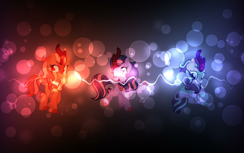 Size: 1600x1000 | Tagged: safe, artist:andromedasparkz, derpibooru import, edit, starlight glimmer, sunset shimmer, twilight sparkle, kirin, sounds of silence, kirin starlight, kirin sunset, kirin twilight, kirinified, species swap, wallpaper, wallpaper edit