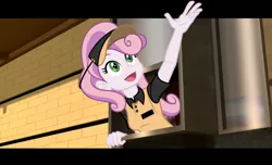 Size: 1346x819 | Tagged: safe, artist:pedantczepialski, derpibooru import, sweetie belle, equestria girls, alternate universe, beautiful, breaking the fourth wall, cute, drive thru, equestria girls: the parody series, fast food, female, food, happy, looking up, older, older sweetie belle, screenshots, smiling, youtube link