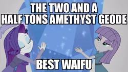 Size: 640x360 | Tagged: safe, derpibooru import, edit, edited screencap, screencap, maud pie, rarity, equestria girls, equestria girls series, rarity investigates: the case of the bedazzled boot, amethyst, caption, image macro, meme, misspelling, rarity investigates (eqg): applejack, text, waifu