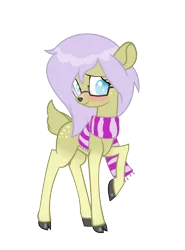 Size: 2400x3236 | Tagged: safe, artist:succubi samus, derpibooru import, oc, oc:miti, pony, 2019 community collab, derpibooru community collaboration, blushing, clothes, cute, doe, female, glasses, looking at you, raised hoof, scarf, simple background, solo, transparent background